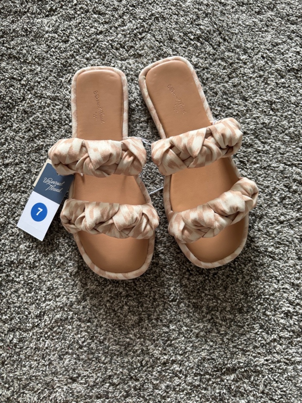 Universal Thread Braided Double-Strap Slide Sandals in Light Beige